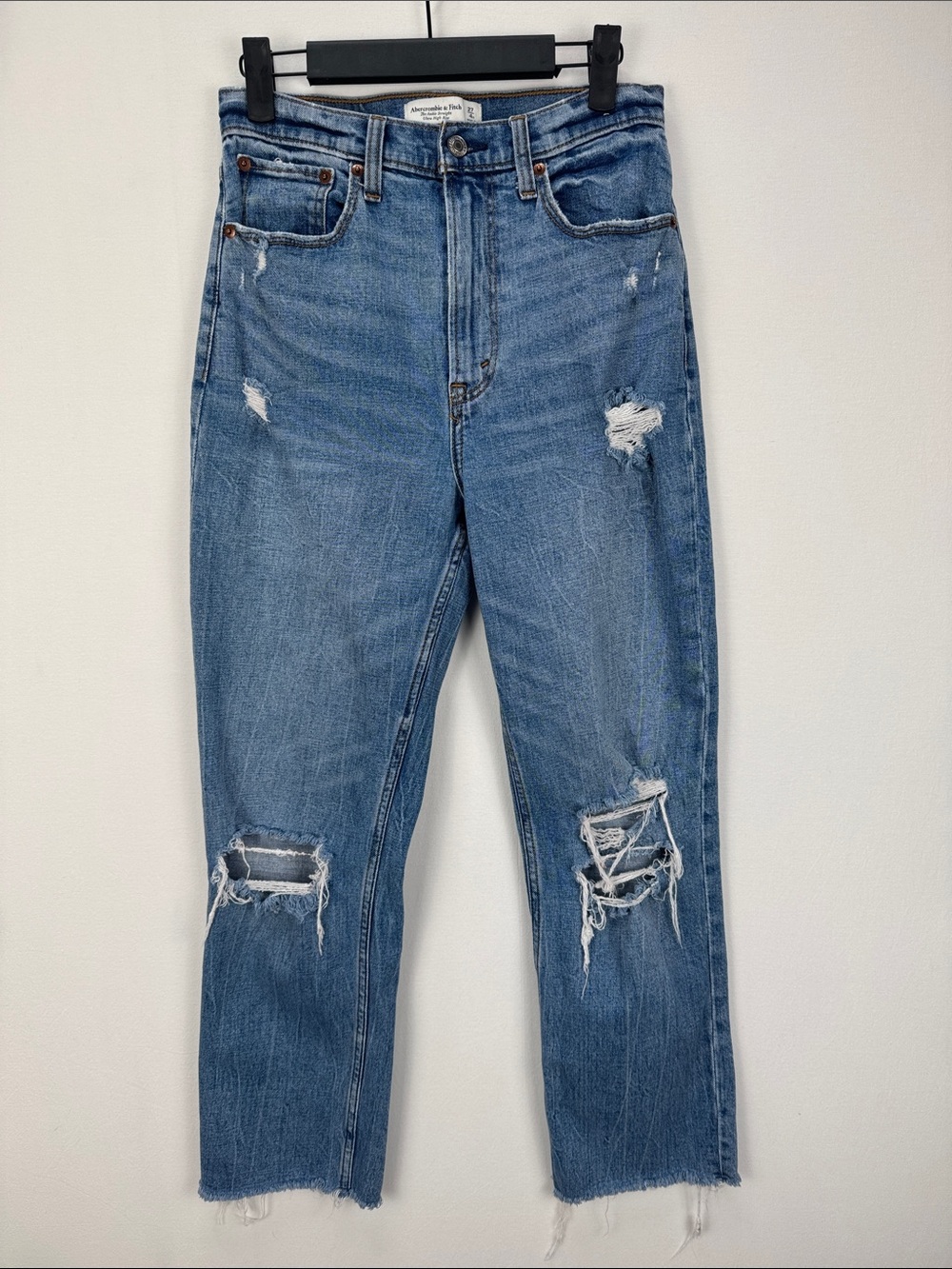 Abercrombie & Fitch Curve Love High Rise Ankle Straight Jeans 27 Distressed